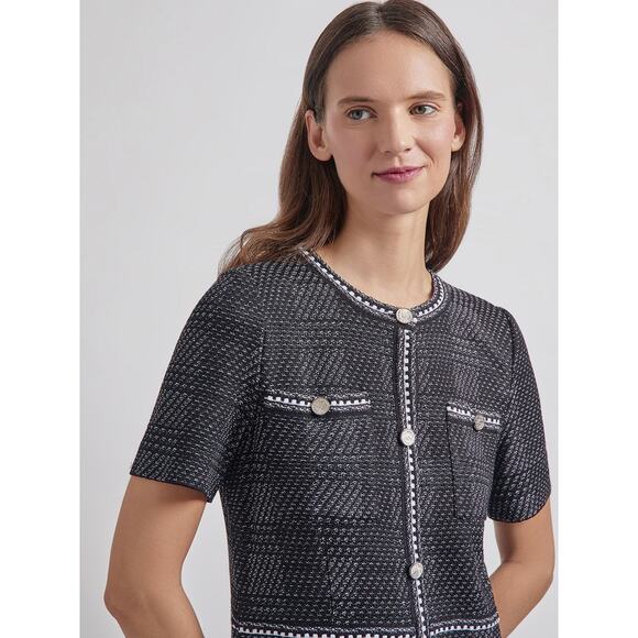 Misook Bold Plaid Tweed Knit Sheath Dress Modern Fit Black White Size Medium - Picture 3 of 10